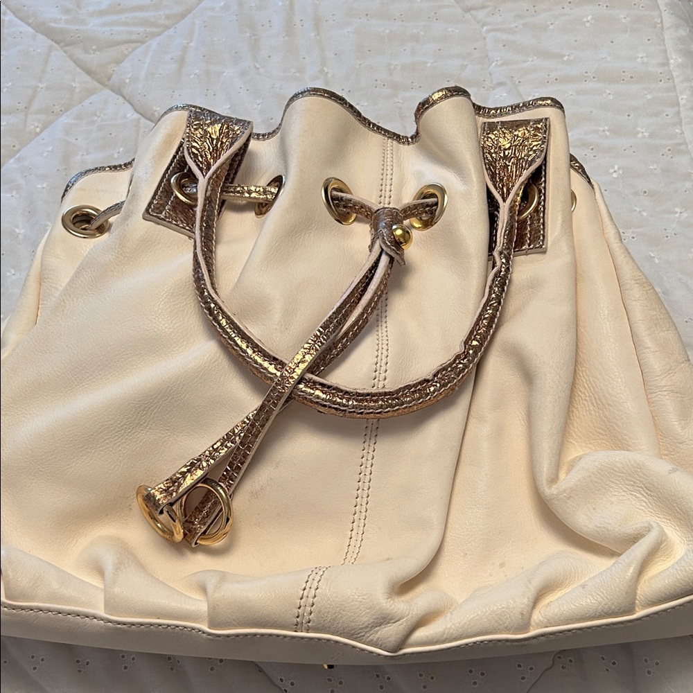 Vera Pelle made in Italy Elegant Cream and Gold leather Women's Bag
